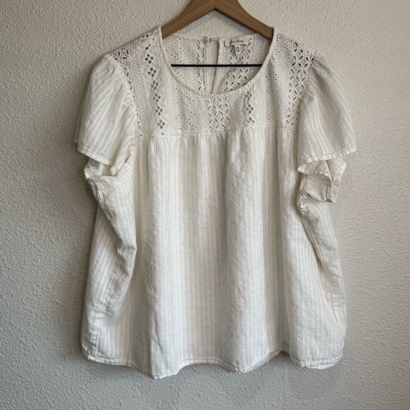 Ella Moss Womens XXL White Eyelet Crochet Flutter Sleeve Cotton Blouse Boho - Picture 1 of 10